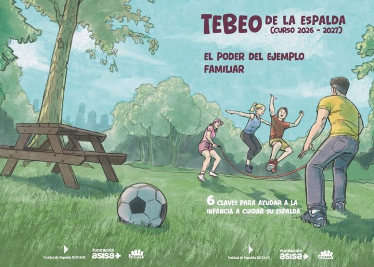 Ilustración sobre la prevención de dolencias de espalda en escolares
